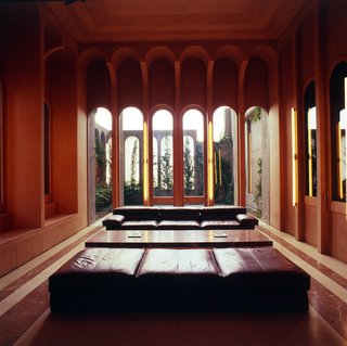 With Moroccan finished walls, the smaller living area provides space for more intimate and cozy gatherings.