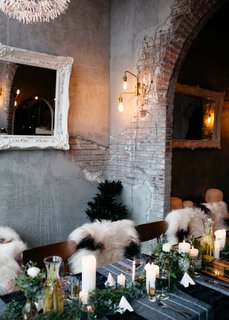 Drape various textures over dining room chairs to create cozy seating.