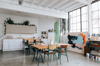 This Three-Level Loft in San Francisco Is an Artist's Sanctuary - Photo 7 of 9 - "The dining room table, the flat files bench, and the mobile shelving unit on the second floor were designed by Justin Godar specifically for the space. They all serve multiple purposes, and also marry form with function."