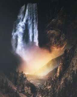 A water and sunlight cocktail at Yellowstone Falls.