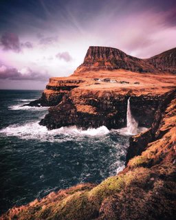 Cascading waterfall Faroe Islands.