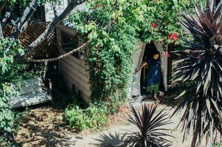 Windy's backyard sanctuary includes her woodworking shed. 
