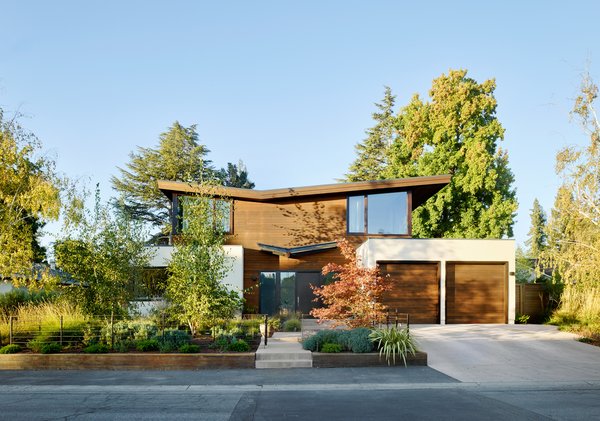The asymmetrical Le Corbusier-style butterfly roof gives the home its distinctive form.
