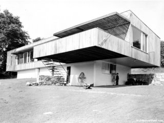 Design Icon: 10 Buildings by Marcel Breuer - Photo 5 of 11 - During the post-war period, the Harvard Five architects turned a Connecticut suburb into a Modernist testing ground, presenting stylish visions of how the era’s insatiable construction boom could look. This house was Breuer’s first entry into the "Canaan canon," and it struck quite the chord, literally pushing the boundaries of cantilevered construction. An Architectural Record article from the time gushed that "the irresistible appeal of the cantilever is here developed to the ultimate degree. What Breuer has done, in effect, is to build a small basement story above ground, and then balance a full-size one-story house nearly atop it." A difficult balancing act, to be sure, but the horizontal structure would show Breuer leaning out and pushing the boundaries. He’d later gain notoriety for a second New Canaan house, and a model he built for display in the gardens next to the Museum of Modern Art was one of the institution’s most popular and influential architectural displays of the 20th century.
