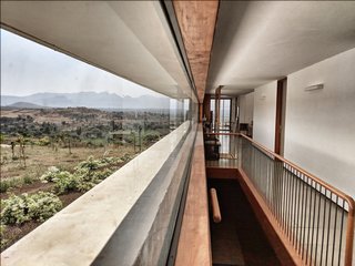 Large windows let in natural light and views from all directions.