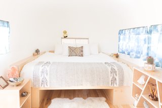 Plush Casper Beds, white linens, and cozy touches can be found in all the Airstreams.