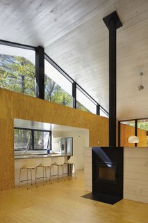 Clerestory windows bring in additional light and views of the forest canopy.