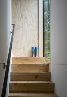 Timber stairs connect the entry to the upstairs bedrooms.