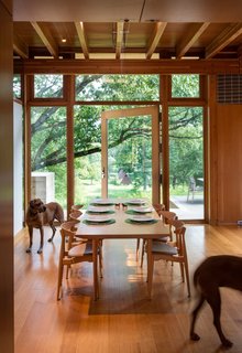 The predominately timber palette carries over into the Quantum custom-made, triple-glazed windows, which have been framed with unfinished, reclaimed Redwood on the exterior and Douglas Fir, finished in clear lacquer, on the interior.