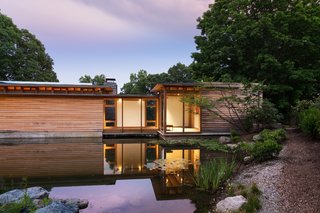 Unfinished cypress siding was chosen for its natural resiliency and durability