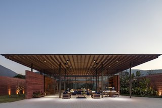 The massive roof was constructed from glue-laminated timber.