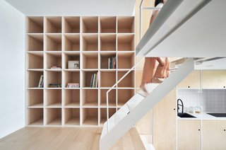 Storage takes up an entire wall in the dwelling.