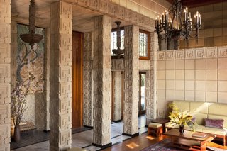 Designed to evoke a Mayan temple, the light-filled monumental home marks a radical departure in style from Wright’s legacy of Prairie Style houses.