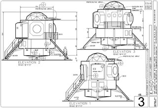 A series of elevation views of the Lunar Lander.