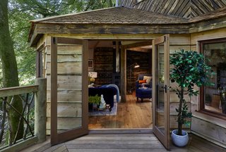 Glazed French Doors connect the deck with the living area.