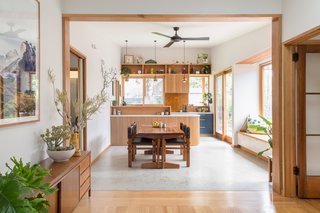 Indoor/outdoor living was a priority in the redesign, and the interior was reconfigured so that views of the backyard and the majestic gum tree can be immediately seen as soon as the front door is opened.