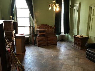 This lime-green room was completely gutted to make room for a new kitchen and dining area.