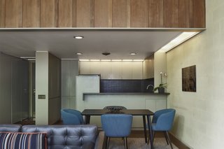 This one-bedroom, one-bath unit retains its original paint colors. All three apartments share a similar plan, however, the third apartment has slight variations as it was tailored to Hans Beacham's needs.