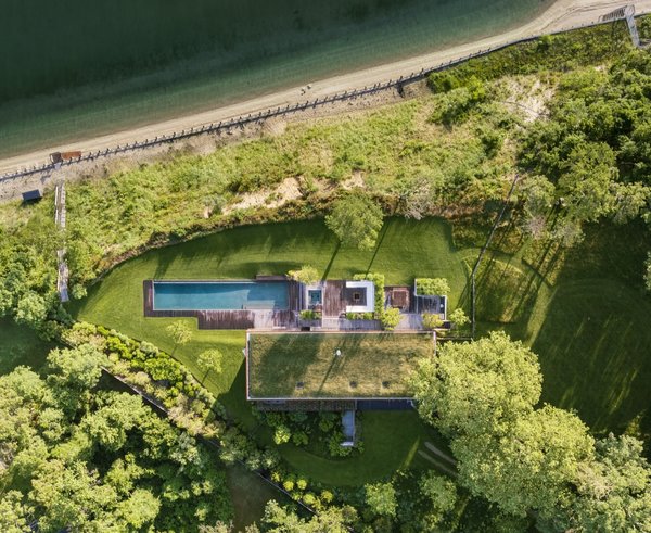 A bird's eye view of the home, which sits on five acres of bluff top.