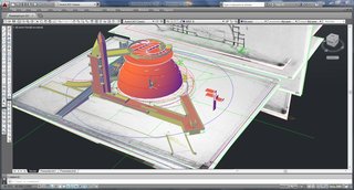 Romero imported the plans, sections, elevations and drawings into AutoCAD and used Autodesk 3DS Max, with the RailClone plugin, to create the spiral.