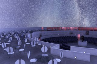 A rendering of the immense planetarium that Wright designed for the heart of the Gordon Strong automobile objective.