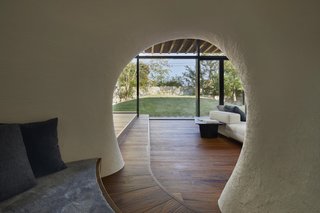 The view from the cave-like nook towards the courtyard.