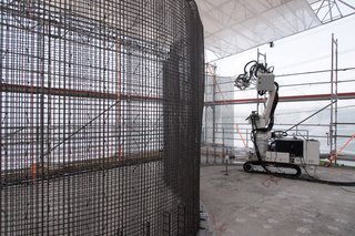 A close-up of a prototype Mesh Mould wall fabricated by the In Situ Fabricator robot.