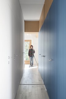 The mirrored door slides closed for privacy, but maintains a feeling of openness.