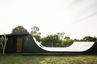 Dusty built the half-pipe for their son Gram's first birthday. It's the cornerstone of the large back yard.