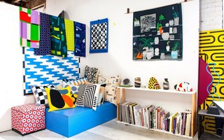 Everywhere you turn in Van Dusen's studio, there's a dizzying array of repetitious shapes, lines, arches and squiggles, made even more eye-catching thanks to her affinity for pairing primary colors with unexpected hues.
