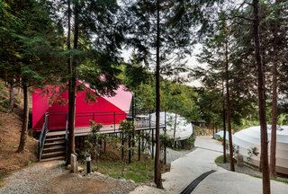 The resort has three types of tents, and each one has its own floor plan and color scheme.