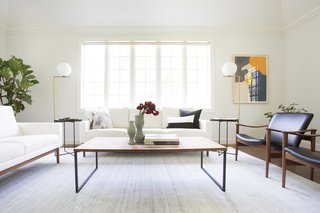 This minimalist living room takes cues from Scandinavian design.