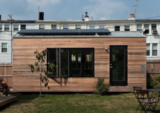 Minim Homes are wrapped in beautiful, shiplapped cyprus that will gently age to grey. And a 960-watt solar array on the roof can be battery powered, allowing the home to be completely off-grid if desired.