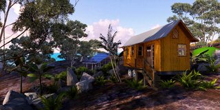 The Bonsai tiny home is one of Bamboo Living's many homes that use timber-grade structural bamboo as a building material. These innovative modular homes under $40K use bamboo-framed exterior wall panels, which are now available as single-wall (for warm climates) or double-wall (for a wider range of temperatures). On the exterior, the Bonsai uses natural split bamboo siding. Based in Pahoa, Hawaii, the company seeks to protect and restore the planet by pioneering the use of timber-grade structural bamboo as a tree-free building material.