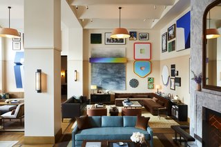 A motley assortment of contemporary, local and international art curated by the Detroit gallery Library Street Collective enlivens the hotel.